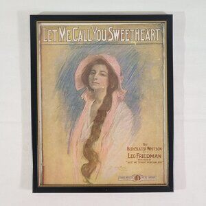 Framed Antique Sheet Music Cover "Let Me Call You Sweetheart" 14x11 Art Vintage